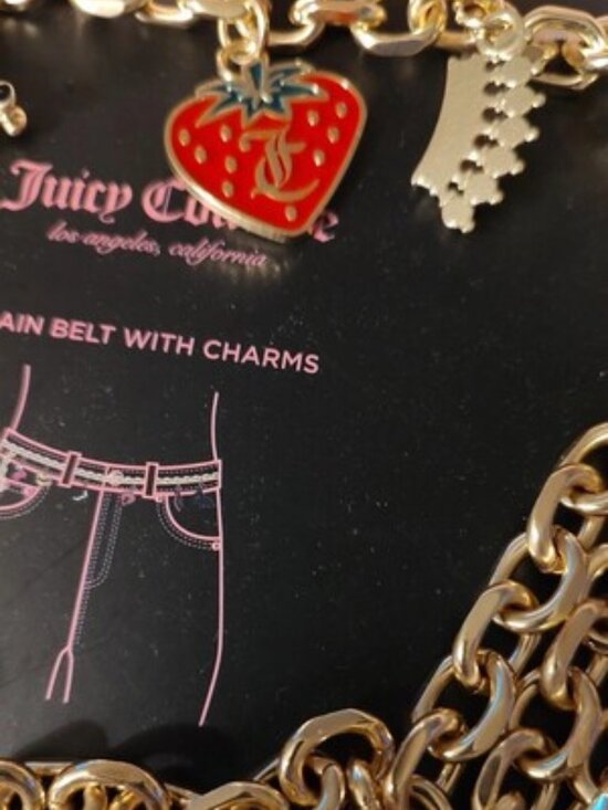 JUICY COUTURE Gold Chain Belt with Diamond Dangle Charms Size M / L NEW